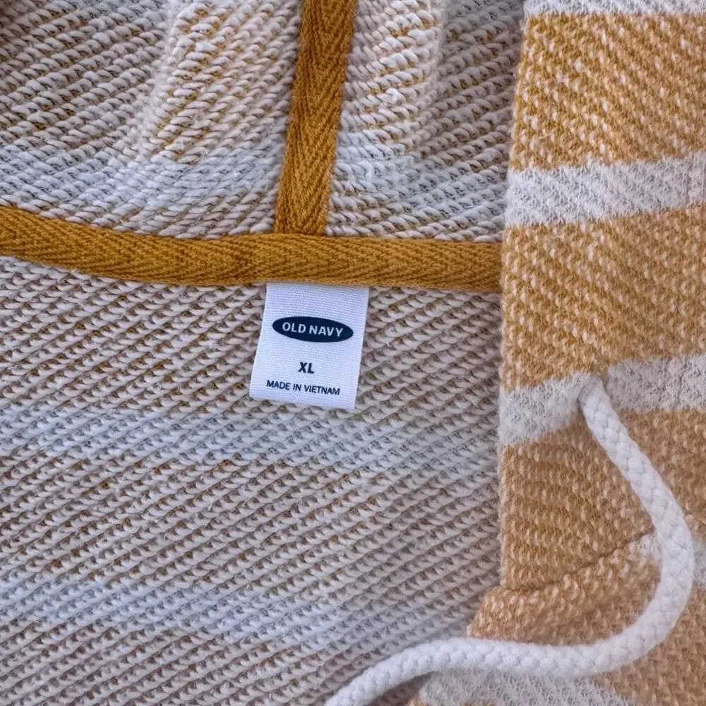 Old Navy Womens XL Hooded Yellow Striped Pullover with Pouch Pocket